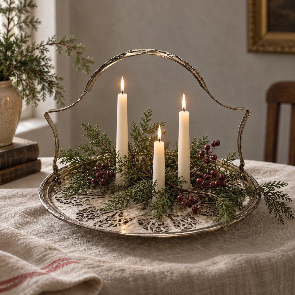 Vintage Silverplate Bride's Basket, Pierced Swing Handle Centerpiece Tray